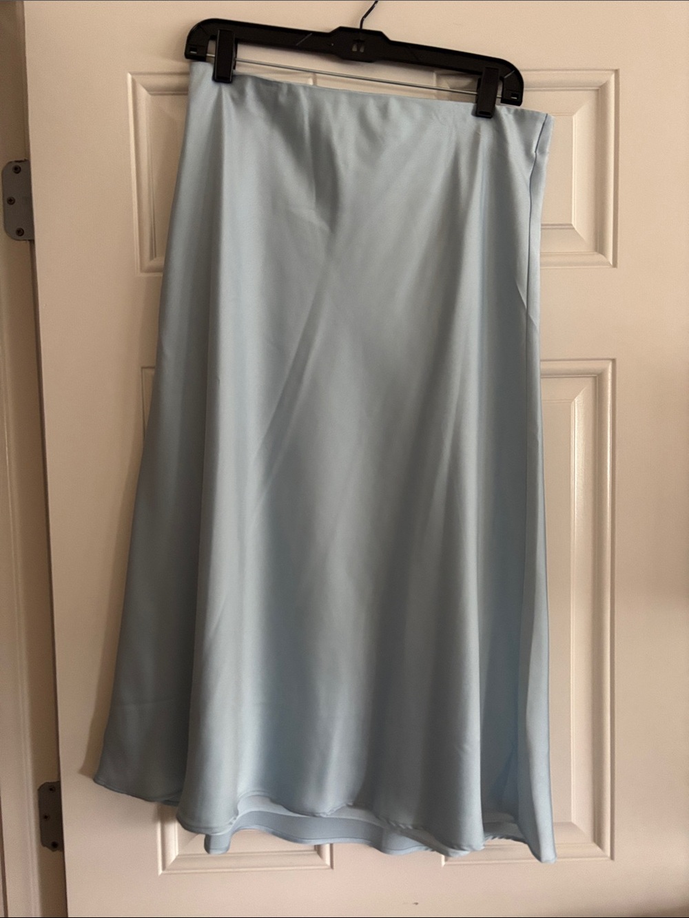 Ann Taylor Light Blue Satin A-Line Midi Skirt
